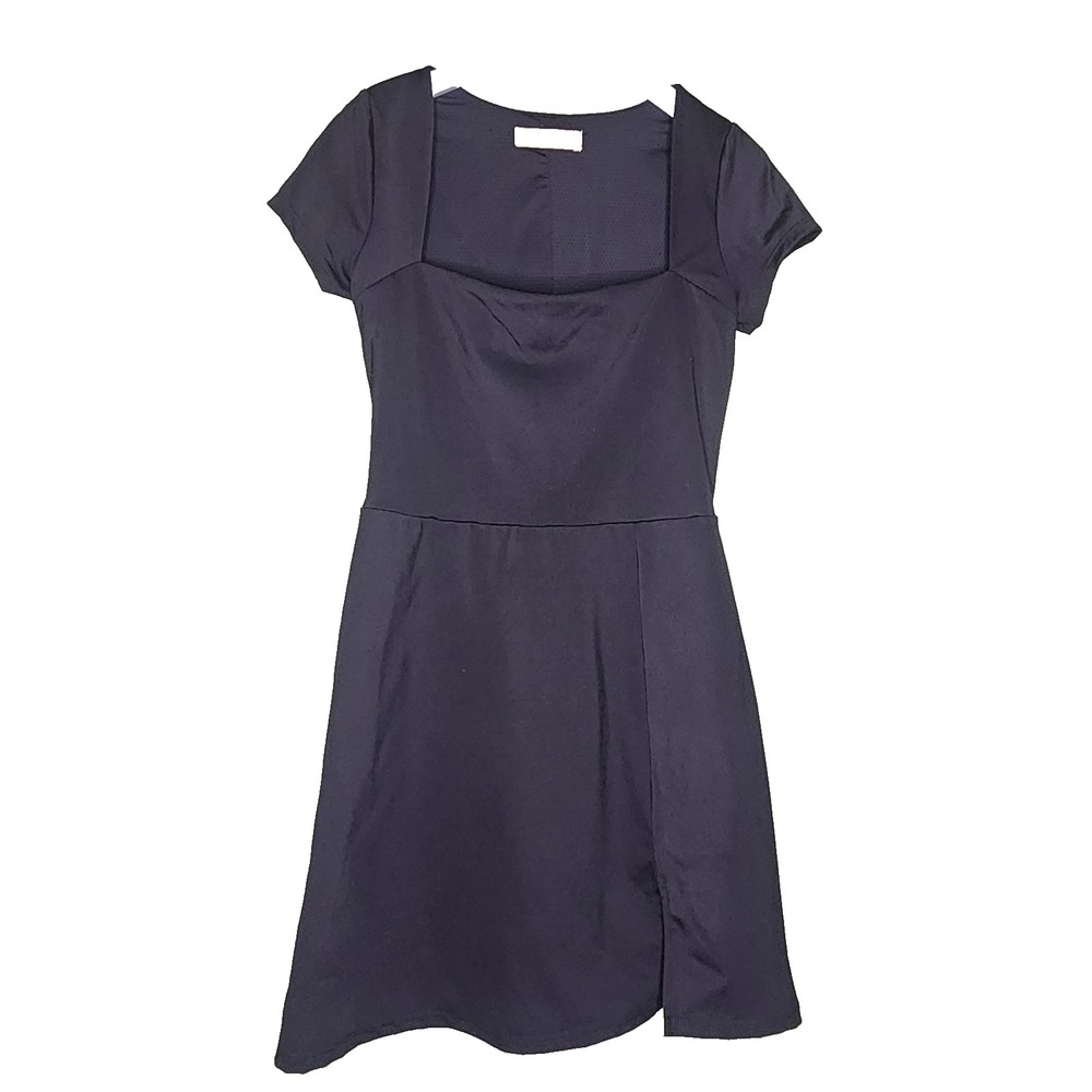QINSEN Square Neck Tennis Dress Black Short Sleeve Built in Shorts Skort Golf S